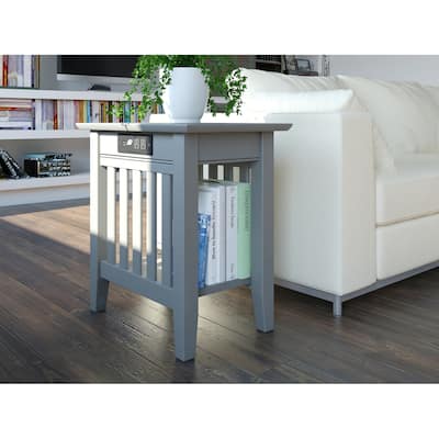Mission Chair Side Table with USB Charging Station in Grey