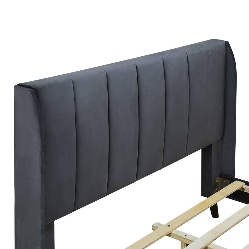 Full Upholstered Platform Bed in Velvet with Elegant Tufted Headboard, Support for 700lbs, and Open Underbed Storage