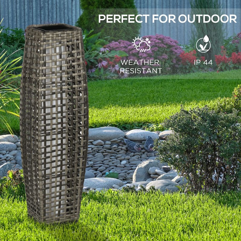 Outsunny Outdoor Floor Lamp, Brushed PE Wicker Patio Garden Lantern wtih Auto On/Off Solar Powered LED Lights
