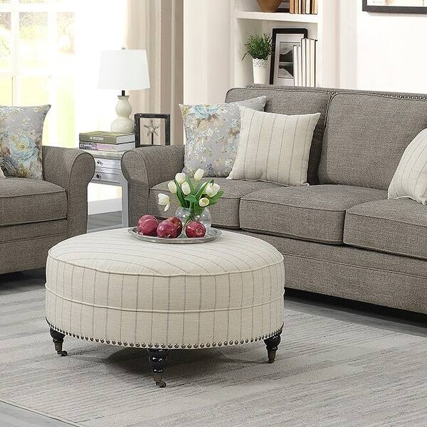 Shop Copper Grove Redhook Off White Stripe Round Cocktail Ottoman