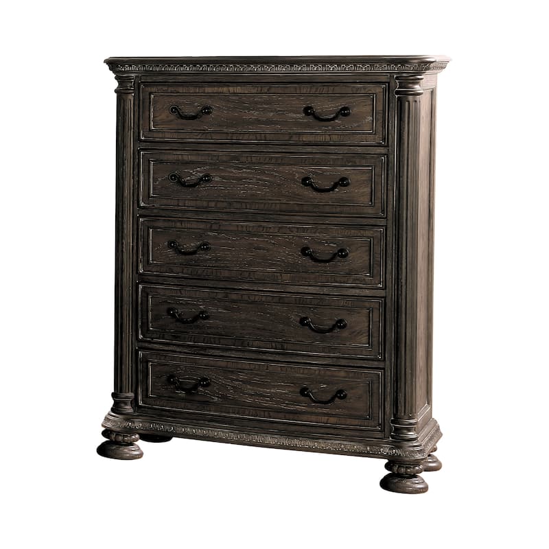 Brey Traditional Brown Solid Wood 5-Drawer Chest by Furniture of America