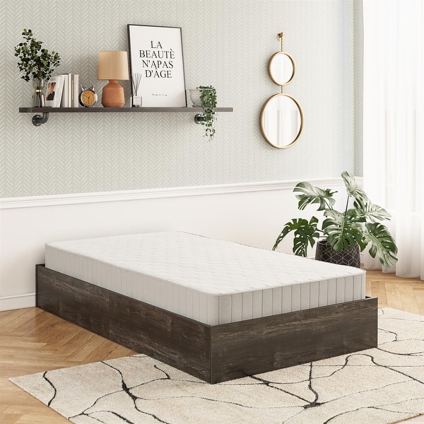 slide 2 of 15, RealRooms DreamSaver Set Platform Bed Frame + Mattress Included, Twin Size Platform Bed and 6-Inch Mattress Set, Black Oak