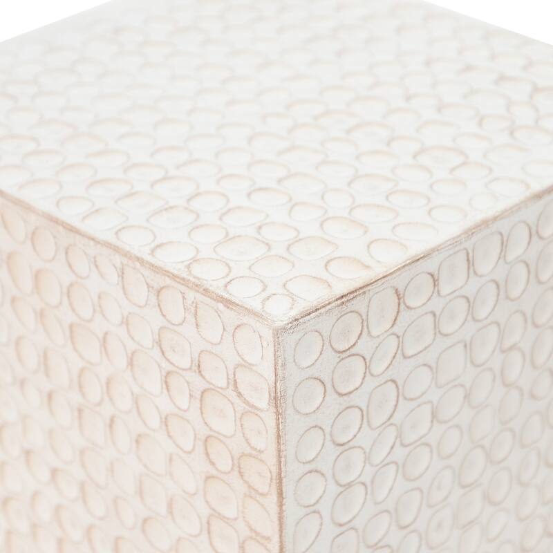 Modern Fluted Cube Accent Table Versatile Compact Side Table, Weather-Resistant & Waterproof for Indoor and Outdoor