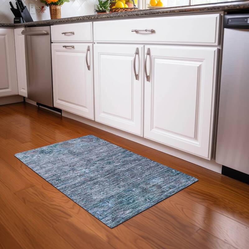Machine Washable Indoor/ Outdoor Boho Moroccan Chantille Rug - Blue - 1'8" x 2'6"