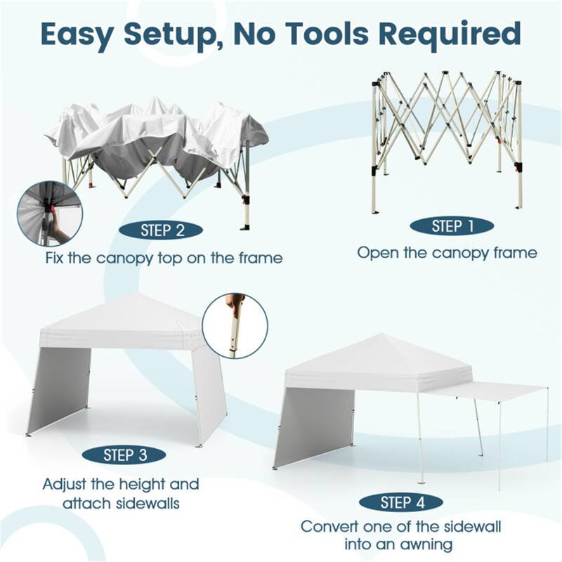 10x9.2 ft Pop-Up Canopy Tent with Awning and Sidewalls Stable Metal Frame for Outdoor Use - 14 x 9.2 x 8.3/8.7 ft (L x W x H)