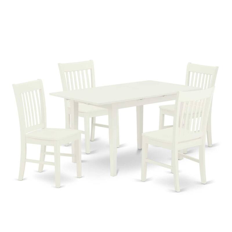 5-Piece Linen White Finish Solid Wood Top - Rectangular Dining Room Set - Seats 4