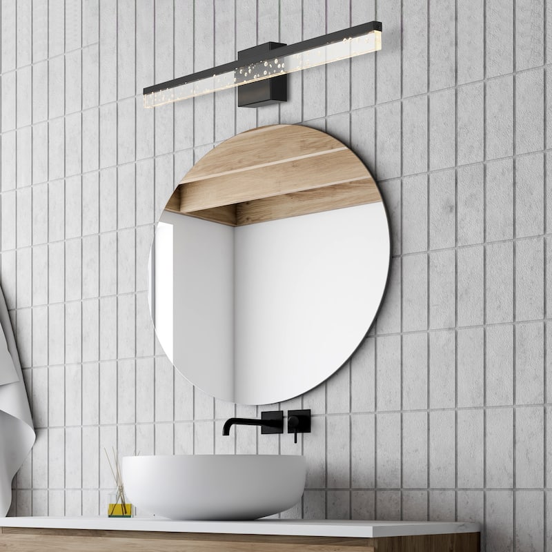 Baxter 22" 1-Light Modern Contemporary 360-Degree Rotatable Iron/Seeded Acrylic Integrated LED Vanity Light, by JONATHAN Y