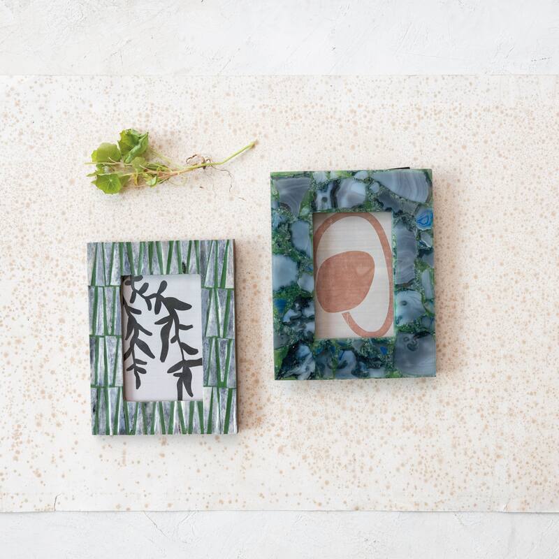 Reclaimed Wood and Resin Photo Frame with Triangle Pattern