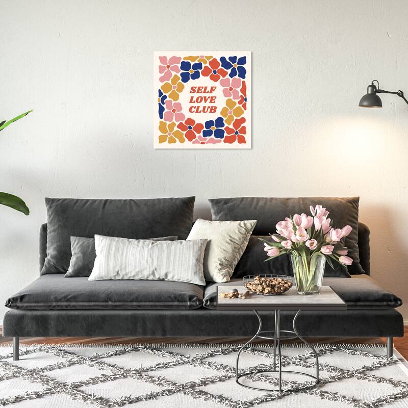 Wynwood Studio Canvas Education and Office Self Love Club Floral Orange and Dark Orange Modern Wall Art Canvas Print - 20 x 20