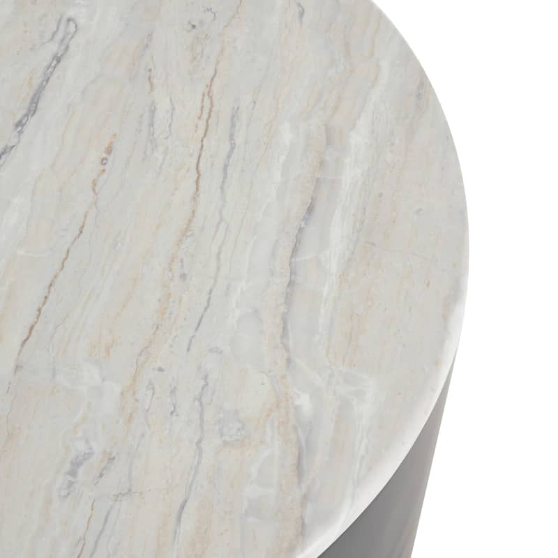Black Metal Pedestal Coffee Table with Faux White Marble Top