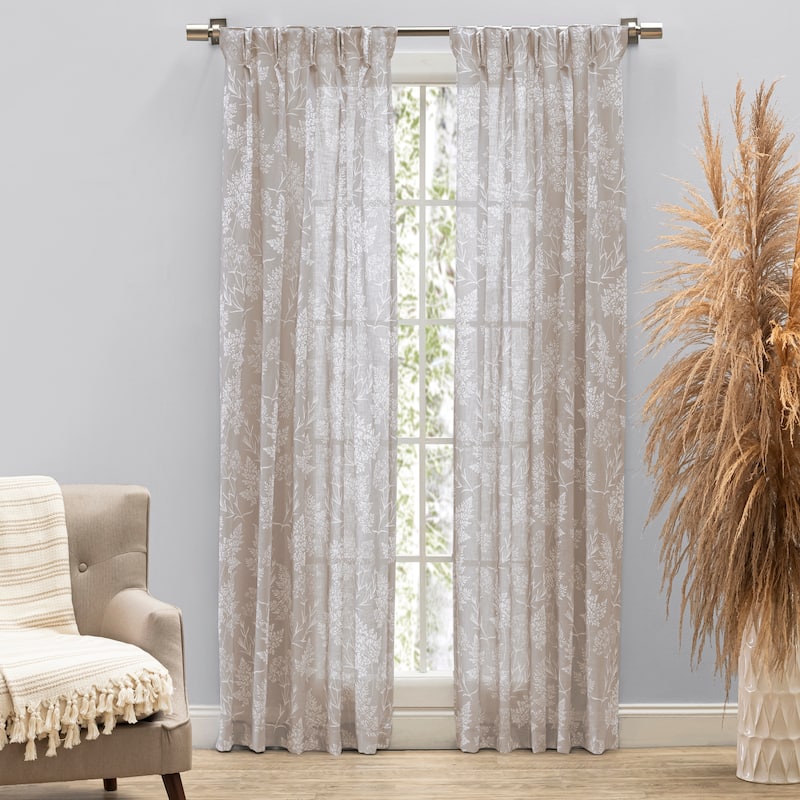 Wild Meadows Floral Pinch Pleat w/Back Tabs Curtain Pair - 50"W x 96 "L (25"W per panel) - Linen