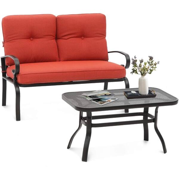 SUNCROWN Outdoor Patio Loveseat and Coffee Table Set Bed Bath