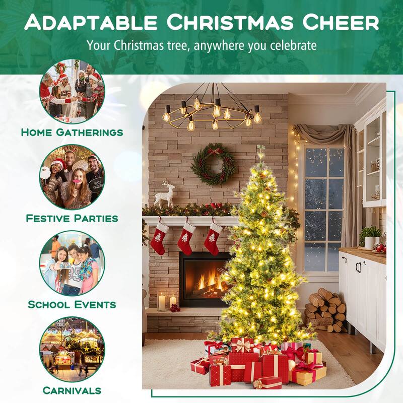 Costway 6/7/8 FT Artificial Christmas Tree with 370/502/702 Branch & - See Details - Green