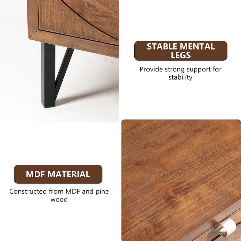 SUNBURY Solid Wood Brown Nightstand with 3-Drawers