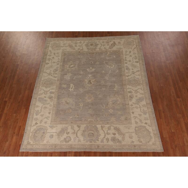 All-Over Vegetable Dye Oushak Area Rug Hand-Knotted Wool Carpet - 8'1" x 9'7"
