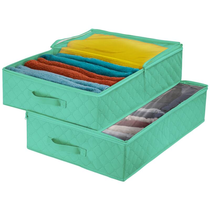 Storage Bags Closet & Underbed Organizer Set, Clear Cover, Foldable with Carry Handles (2-Pack)