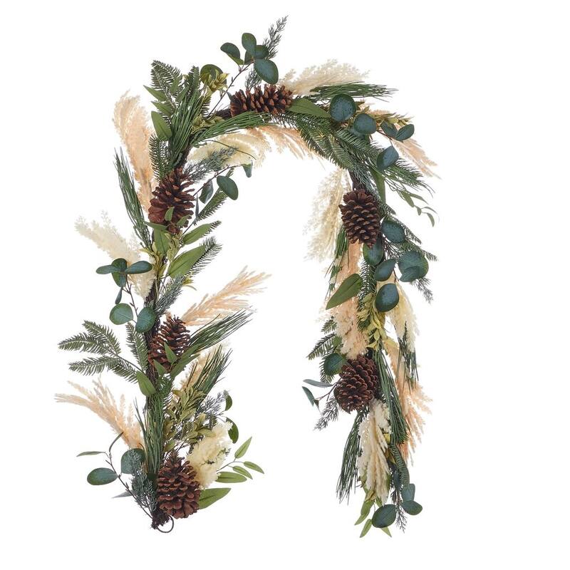 6 ft Eucalyptus, Pampas and Pinecone Garland