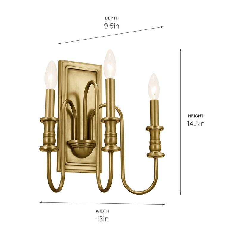 Kichler Lighting Karthe 13 inch 3-Light Wall Sconce Natural Brass