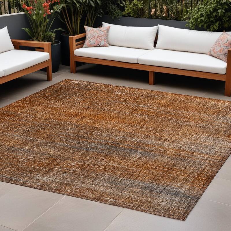 Elri Stripe Weather Resistant Timeless Fusion Outdoor Rug - 10' X 14' - Orange