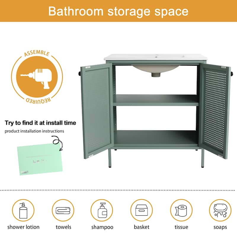 Malwee 30" FreeStanding Bathroom Vanity, Floor Stand Bathroom Vanity with Ceramic Sink,Soft Close Door and Adjustable Shelf