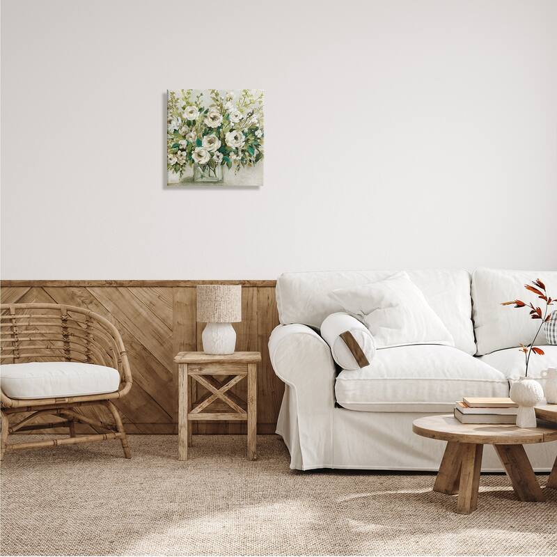 Stupell Abstract White Rose Blossom Bouquet Floral Vase Canvas Wall Art