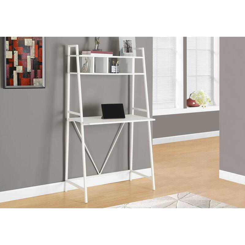 Computer Desk, Home Office, Laptop, Leaning, Storage Shelves, Work, White Laminate, White Laminate, Contemporary