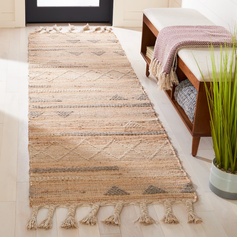 SAFAVIEH Handmade Natura Astride Jute Braided Tassel Rug - 2'3" x 8' Runner - Natural/Beige