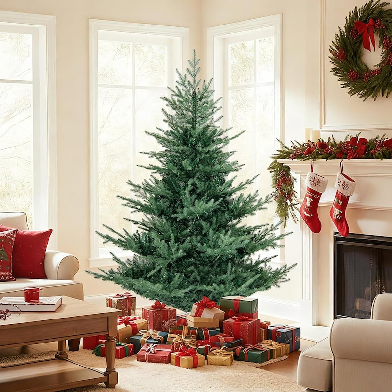 Gymax Pre-Lit Artificial Christmas Tree Hinged Xmas Tree w/ PVC & PE