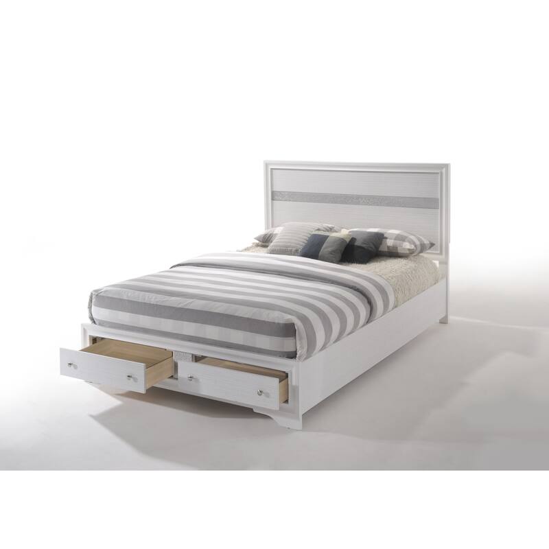 White Wooden Storage Bed with Drawers, Easy Assembly, 700lbs Capacity - White