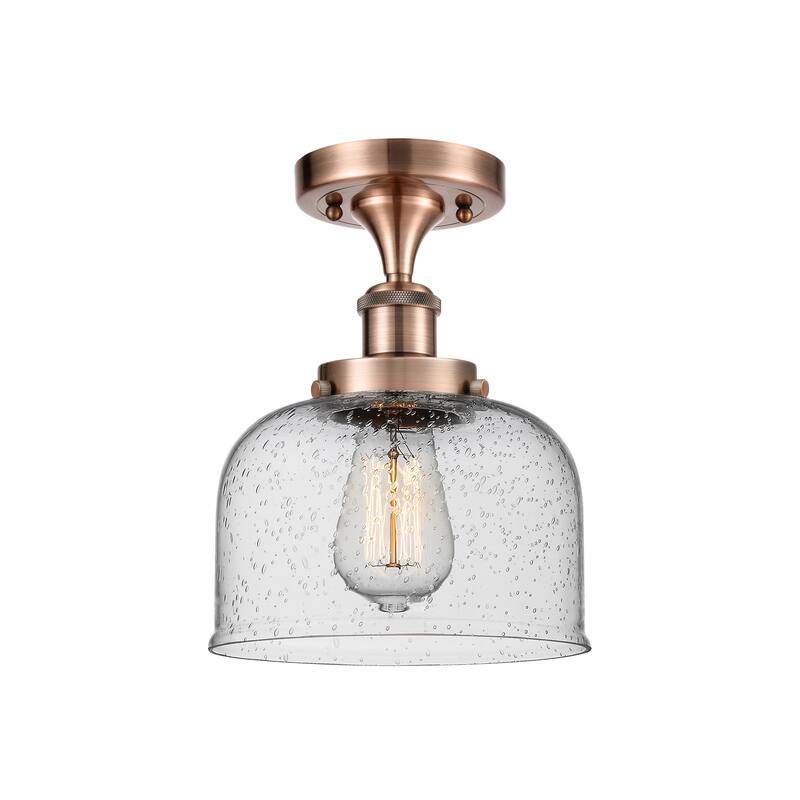 Innovations Lighting Ballston Urban Bell - 1 Light 8" Semi-Flush Mount - Antique Copper/Seedy
