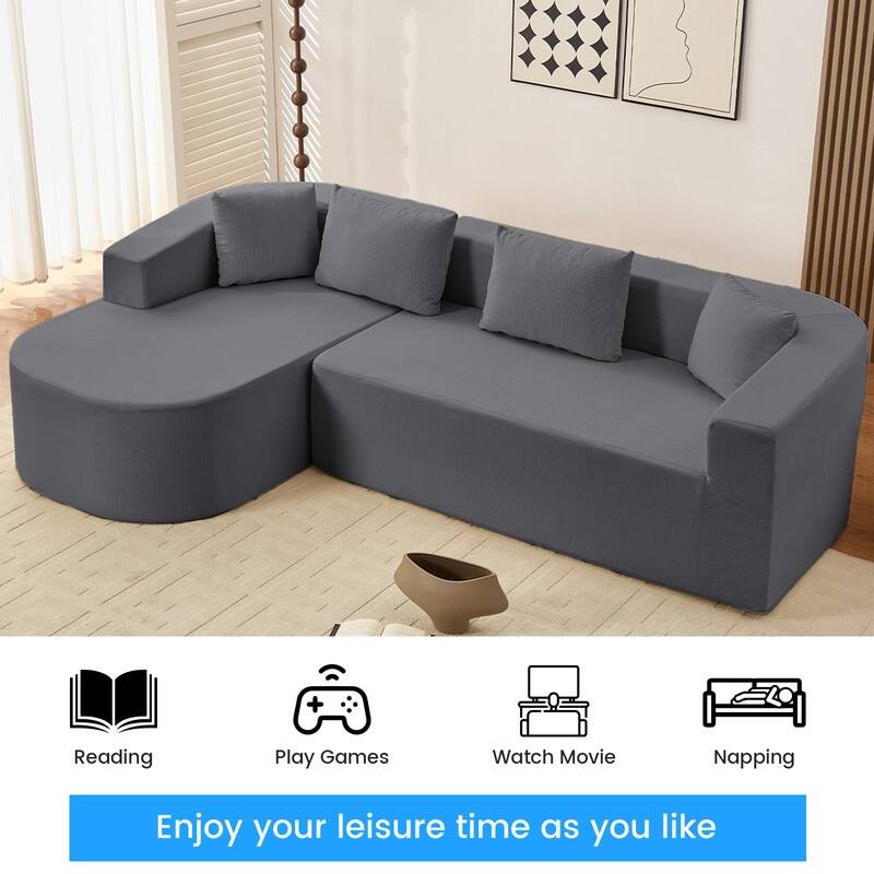 Mixoy 98 inch Chenille L Shape Sectional Sofa with Curved Chaise,Modern Cloud 3 Seater Sofa Couch