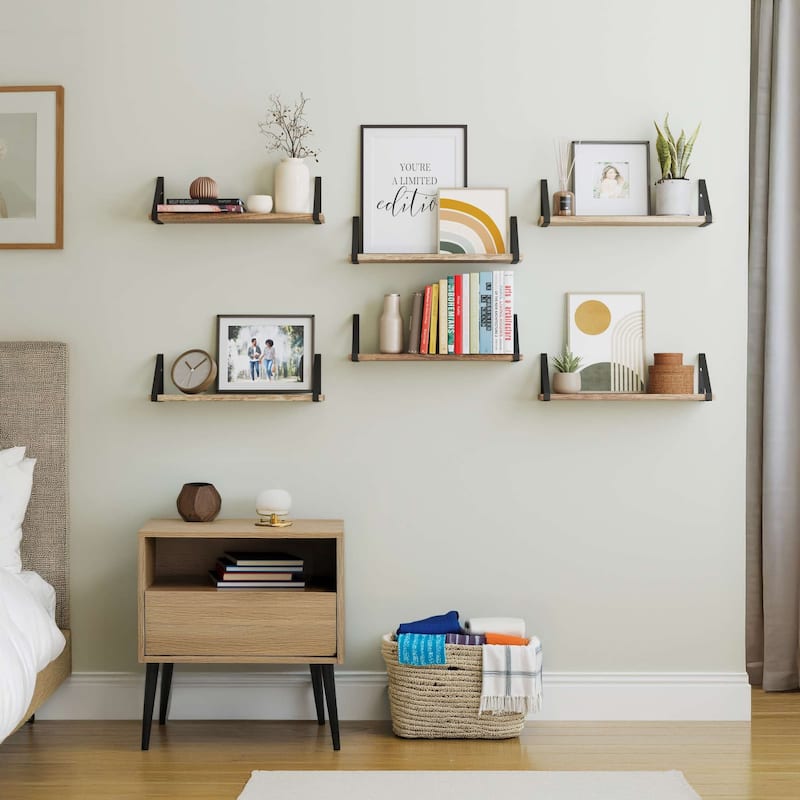 Wallniture Ponza 17"x4.5" Wood Shelves for Farmhouse Decor, Wall Bookshelves, Decorative Shelf, Custom Finish and Piece Options - 10 Pieces Burnt