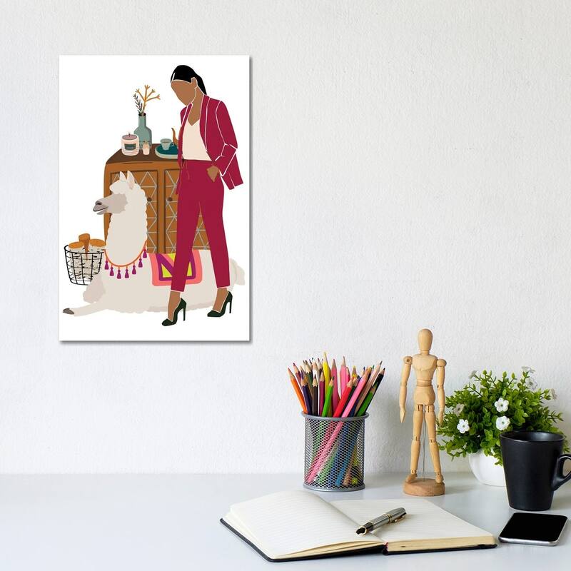 iCanvas "Christmas With Llama" by Jania Sharipzhanova Canvas Print - 12x8x0.75