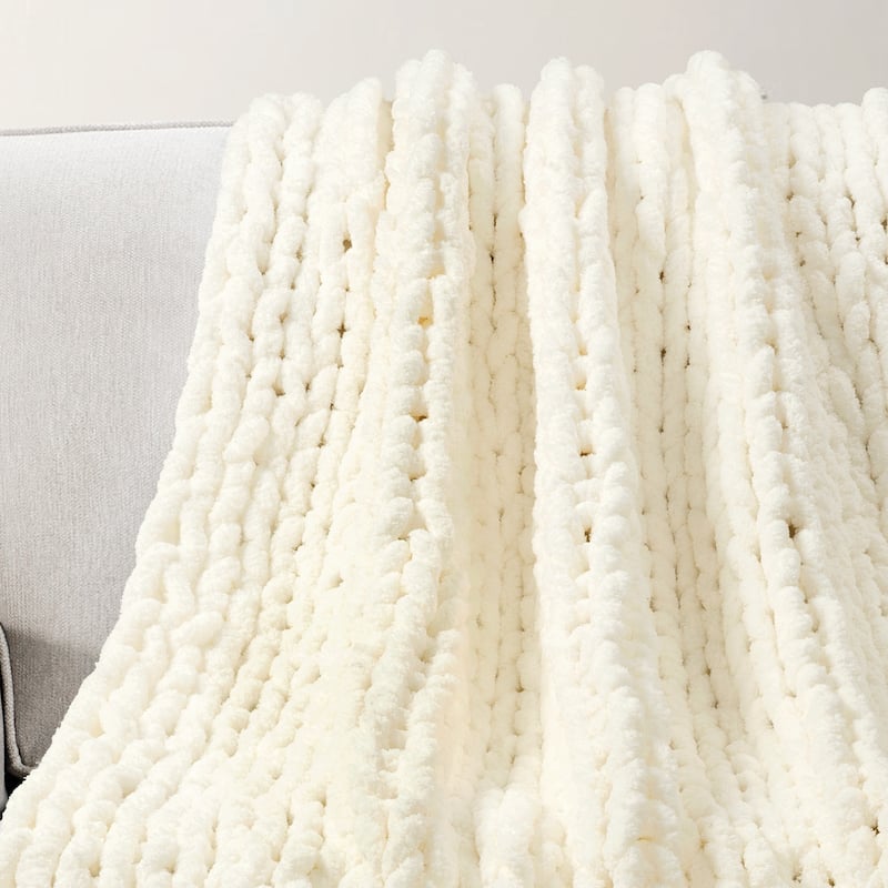 Lush Decor Hygge Ultra Soft Cozy Chenille Chunky Knit Throw
