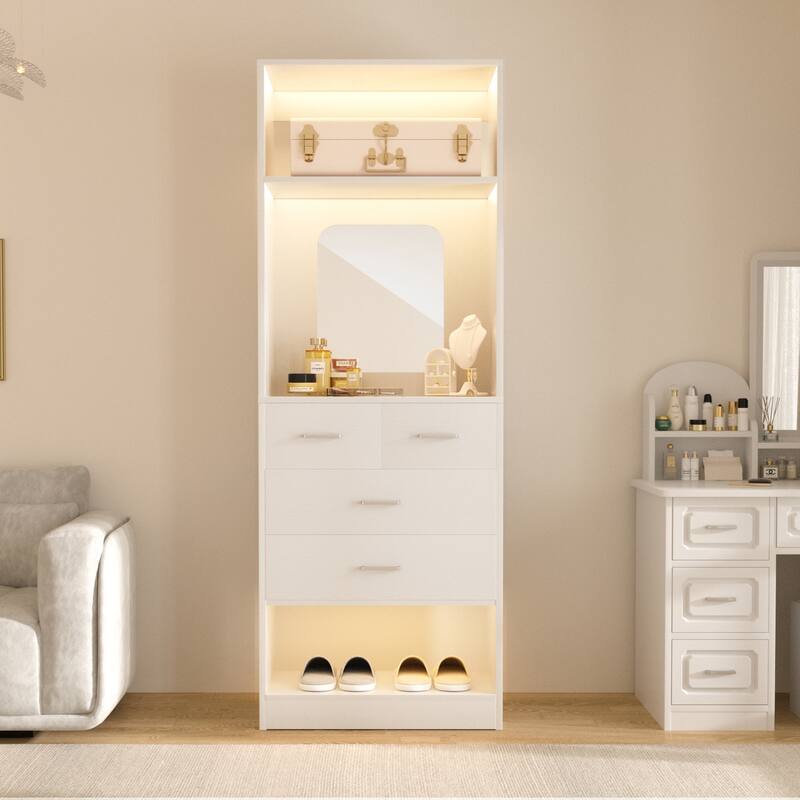 Cimly 25''W Closet Organizer with Mirror and Drawers, Freestanding Closet System for Walk-in/ Reach-in Closet - Set of 1 - White