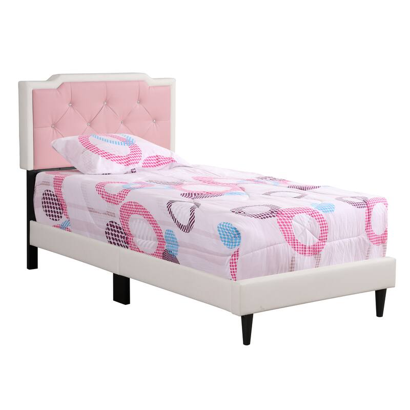 Full Size PU Tufted Platform Bed with Adjustable Headboard - White