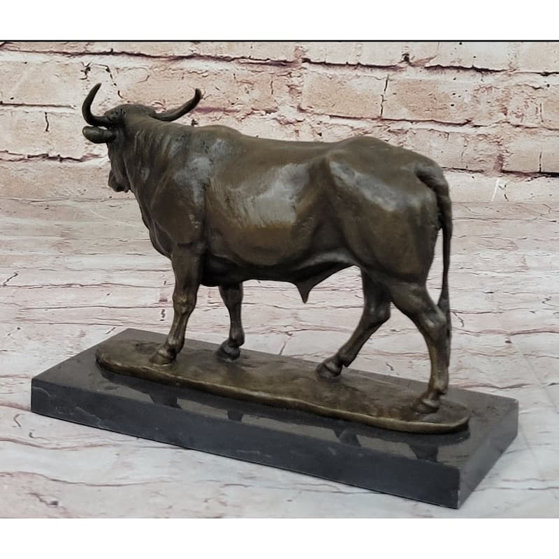 Bronze Imitative Bull Cow Imitative Cattle Sculpture Statue Figure On Marble Base By Milo