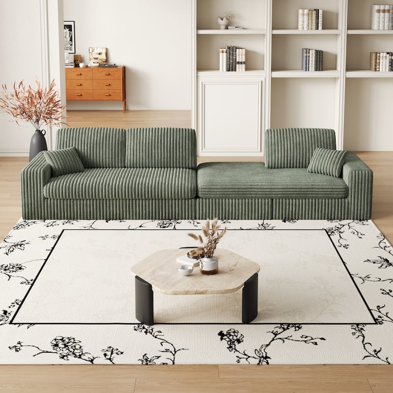 Corduroy Sleeper Sofa Bed L-shaped Sectional Sofa with Chaise, Living Room 2-in-1 Convertible Couch with Detachable Neck Pillows
