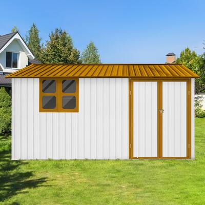 12ftx10ft Metal Garden Sheds Outdoor Storage Sheds White+Yellow with Window