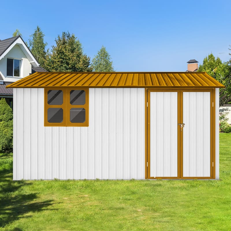 GDFStudio - Metal Garden Shed 12ft x 10ft Outdoor Storage Shed with Window - 12ftx10ft - Yellow+White
