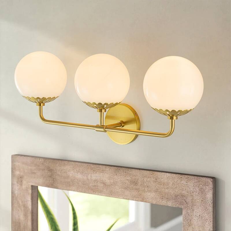 3-Light Opal Glass Bubble Brass Bathroom Vanity Light - 23in