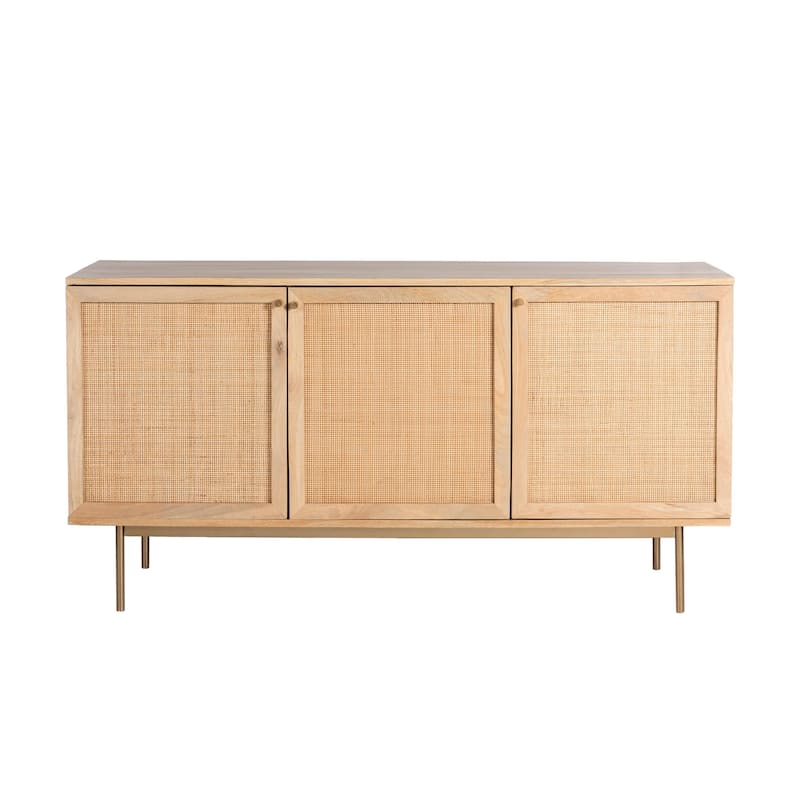Curtis 3-Door Solid Wood with Natural Woven Cane Sideboard