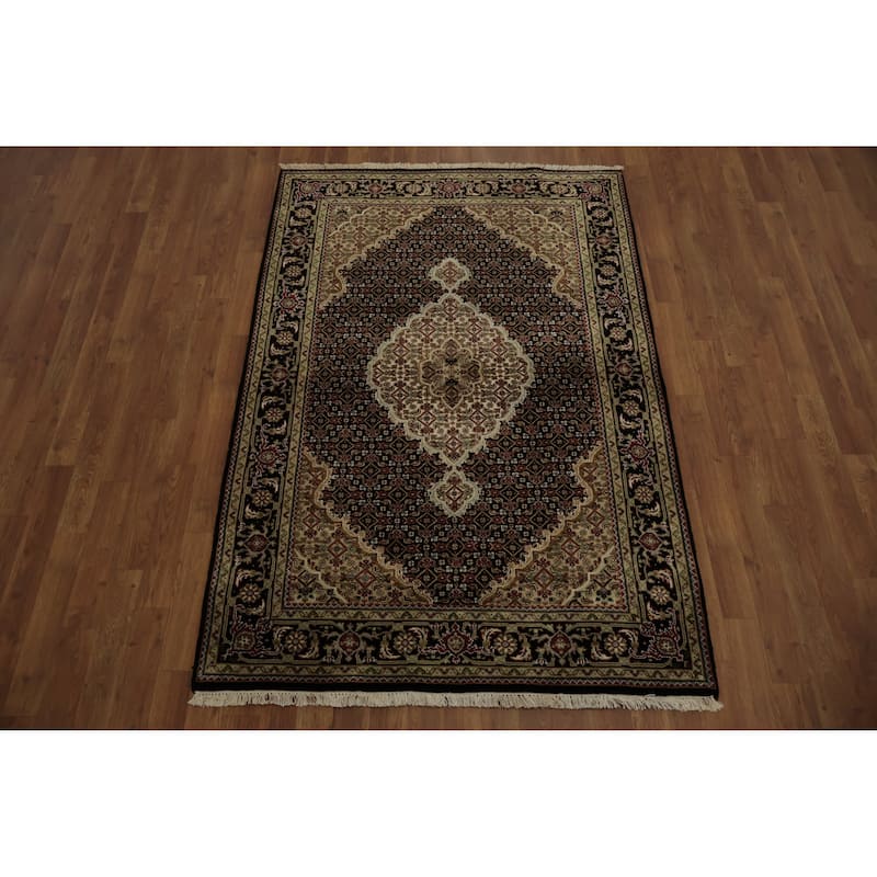 Hand Knotted Oriental 100% Wool Carpet Traditional Floral Black Tabriz-Mahi Area Rug - 5' 11'' X 4' 1''