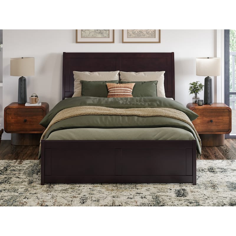 Valencia Solid Wood Low Profile Sleigh Platform Bed with Matching Footboard