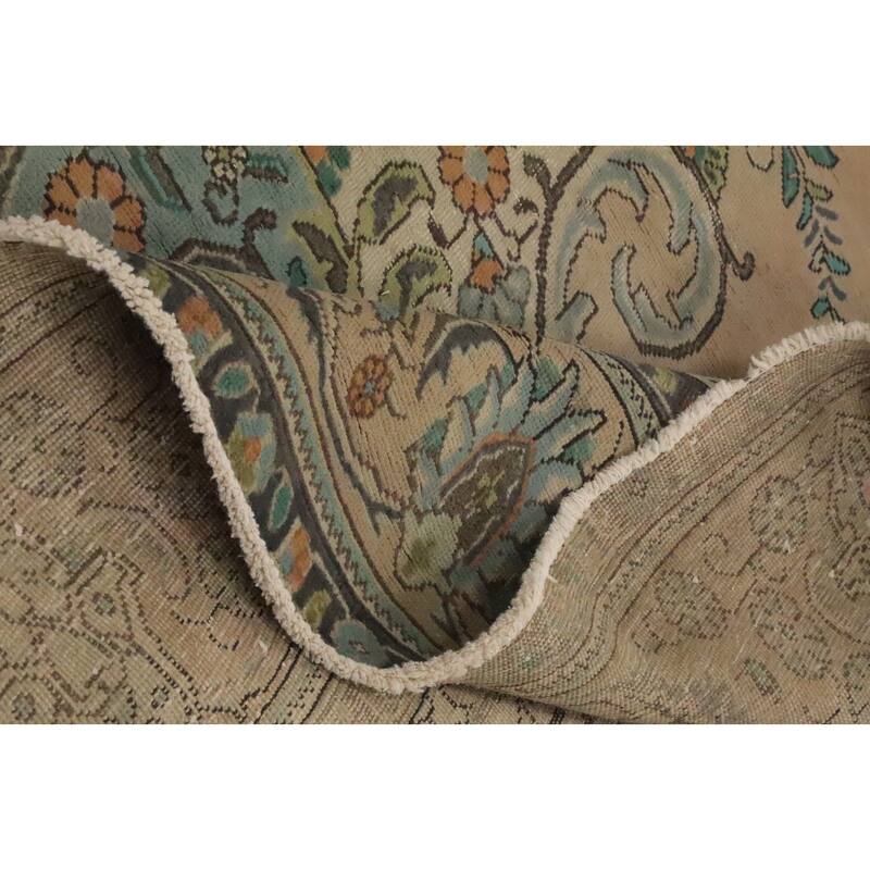 Hand Knotted Oriental 100% Wool Carpet Traditional Floral Beige & Ivories Tabriz Area Rug - 12' 9'' X 9' 8''