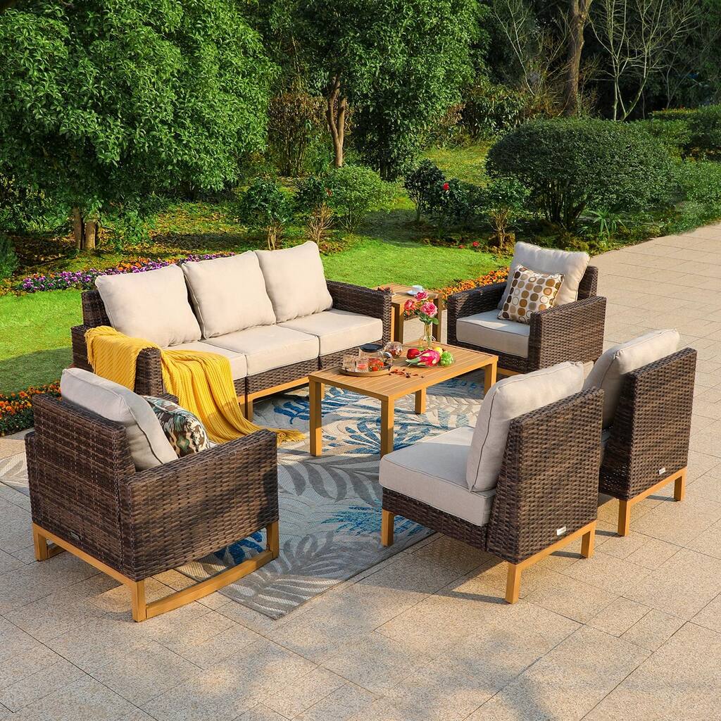 6/9-piece Patio Rattan Wicker Patio Furniture Set Swivel Rocking Chair Conversation Set