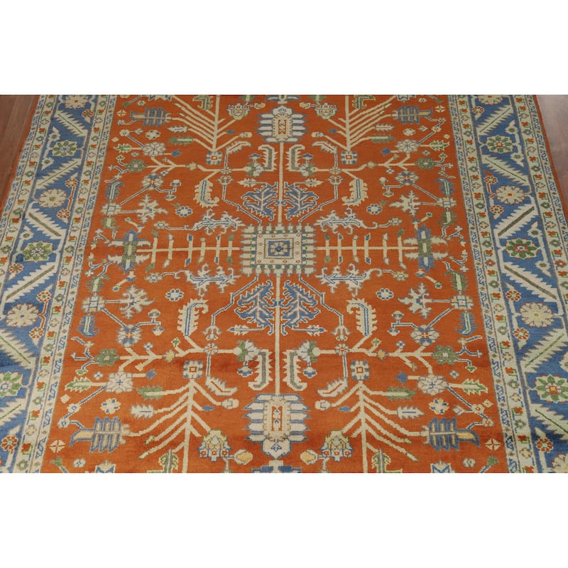 Hand Knotted Oriental 100% Wool Carpet Transitional All-Over Oranges & Rust Oushak Area Rug - 11' 11'' X 9' 0''