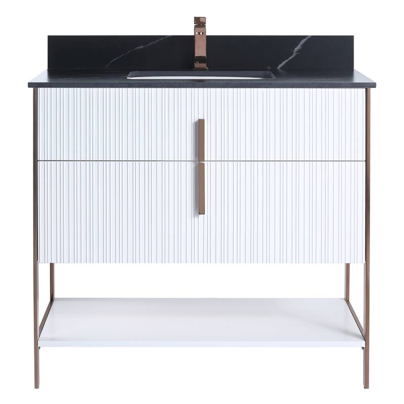 Fine Fixtures Serenity Modern Bathroom Vanity with Black Sintered Stone Top