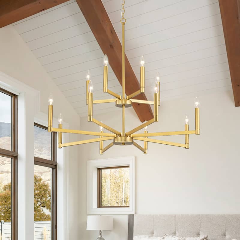 12-Light Candle Chandelier Kitchen island pendant For Dining Living Room - Gold
