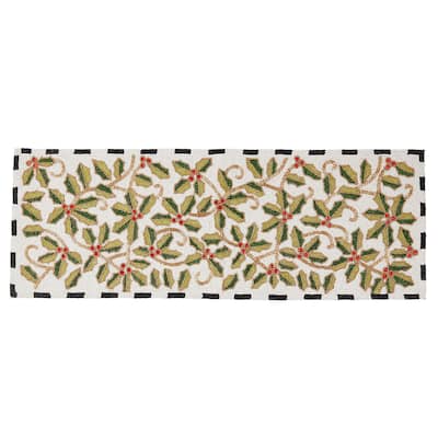 Sparkling Holly Leaves Beaded Table Runner - 16"x72"